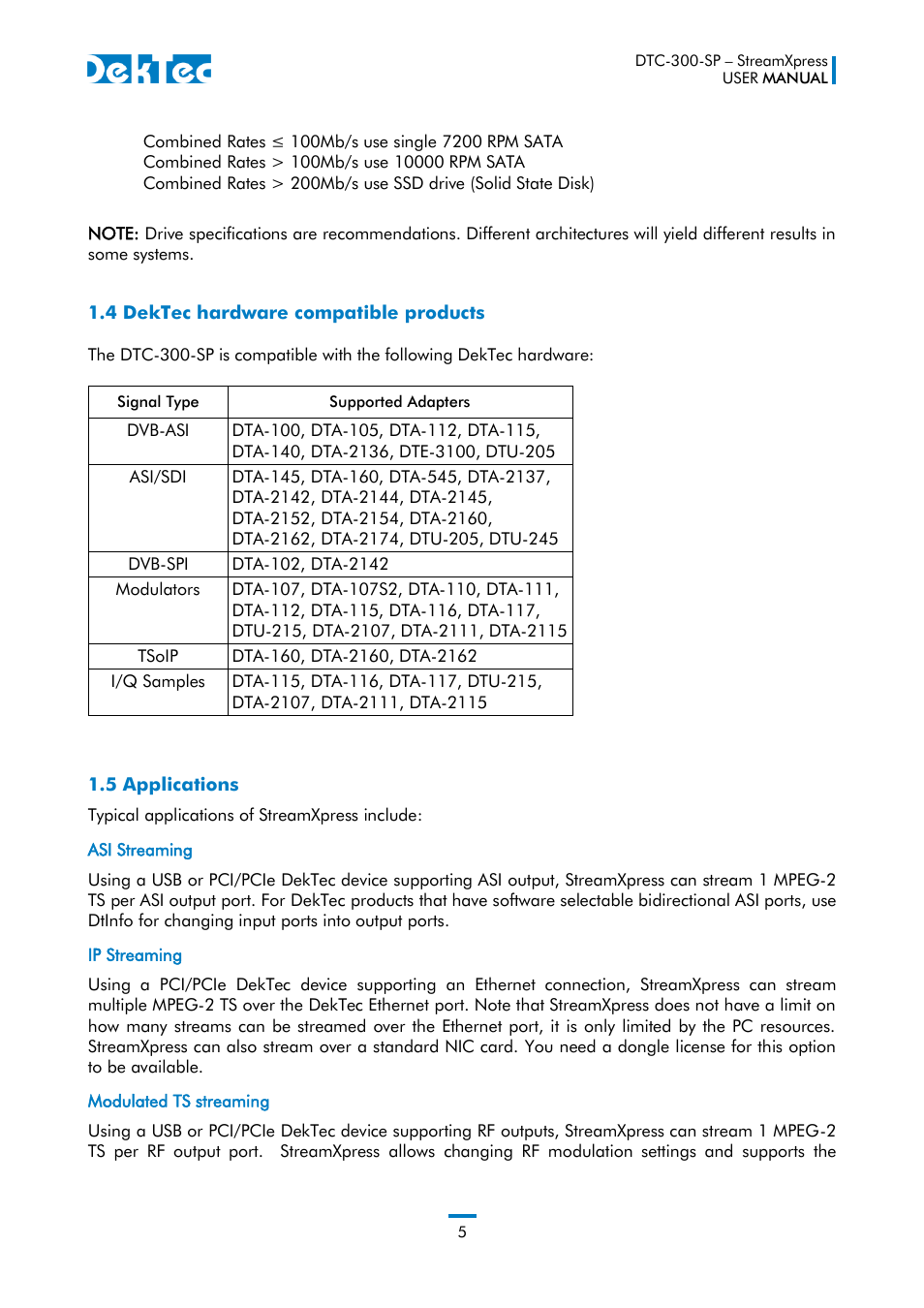 DekTec DTC-300 StreamXpress User Manual | Page 5 / 73