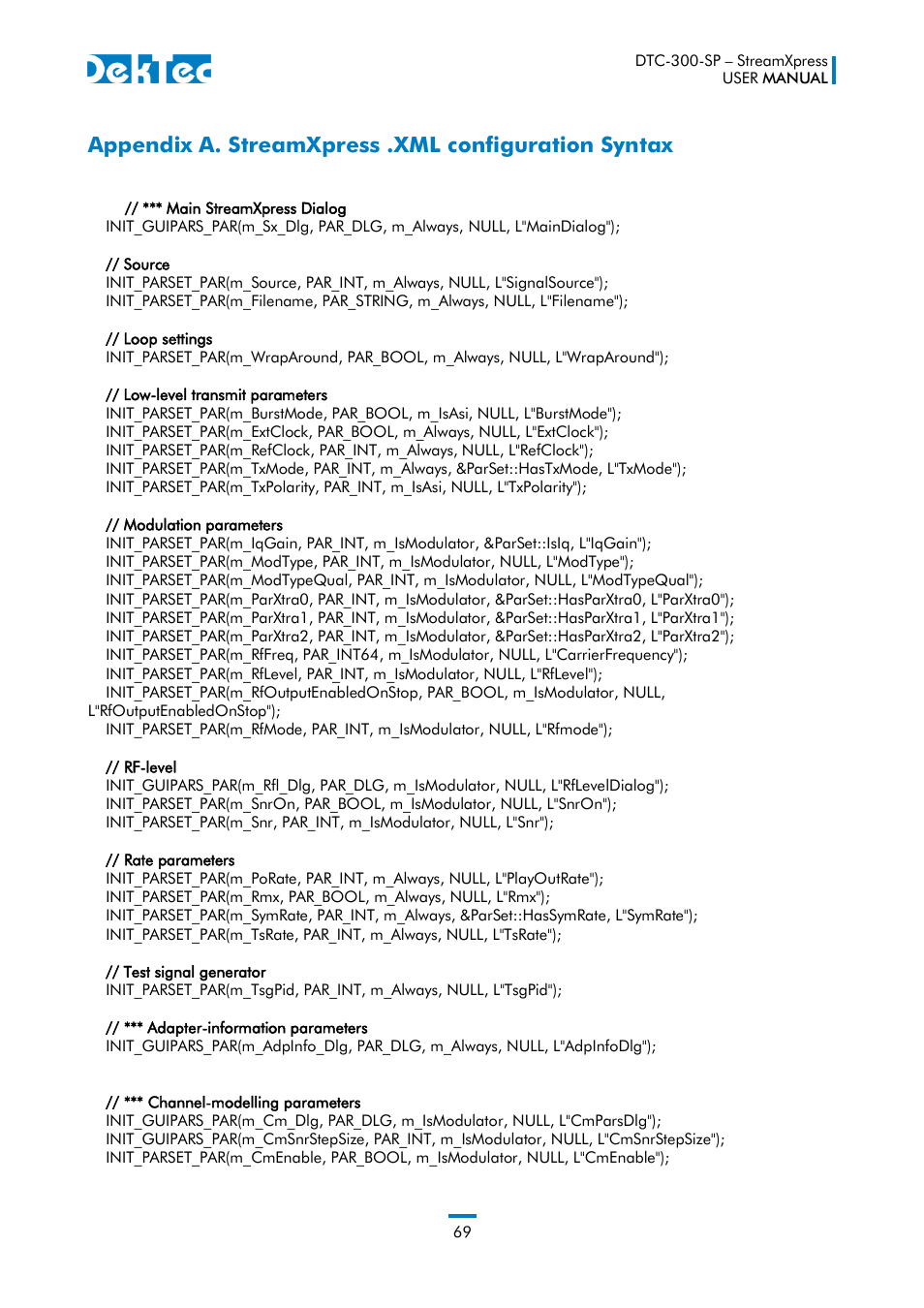 Appendix a. streamxpress .xml configuration syntax | DekTec DTC-300 StreamXpress User Manual | Page 69 / 73