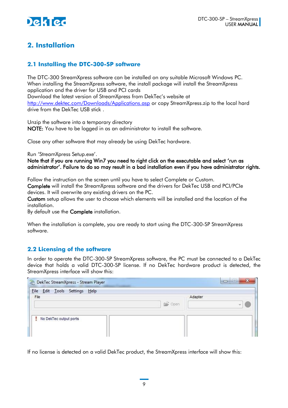 Installation | DekTec DTC-300 StreamXpress User Manual | Page 9 / 73