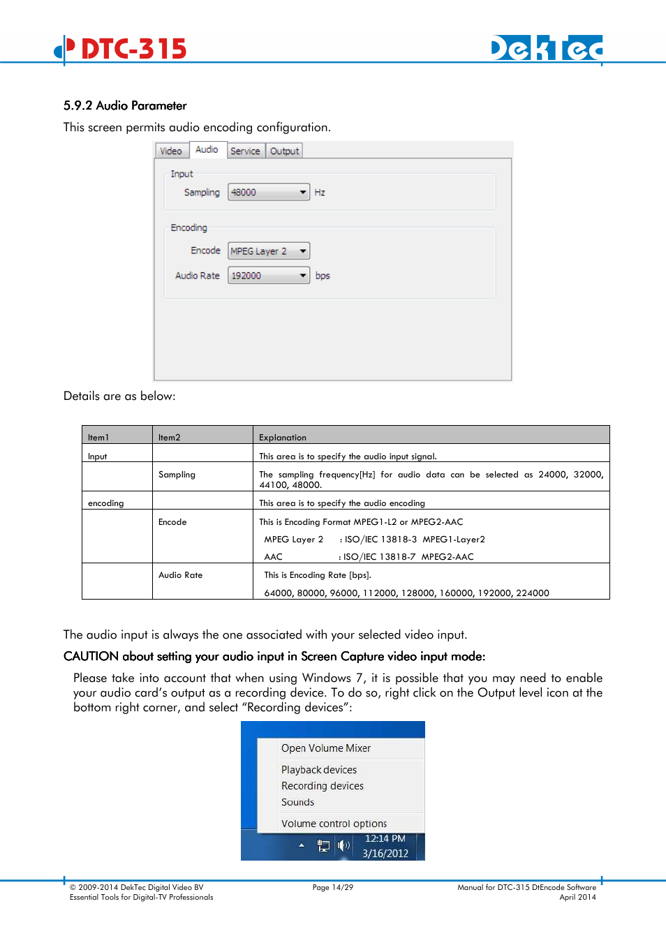 Dtc-315 | DekTec DTC-315 DtEncode User Manual | Page 14 / 29