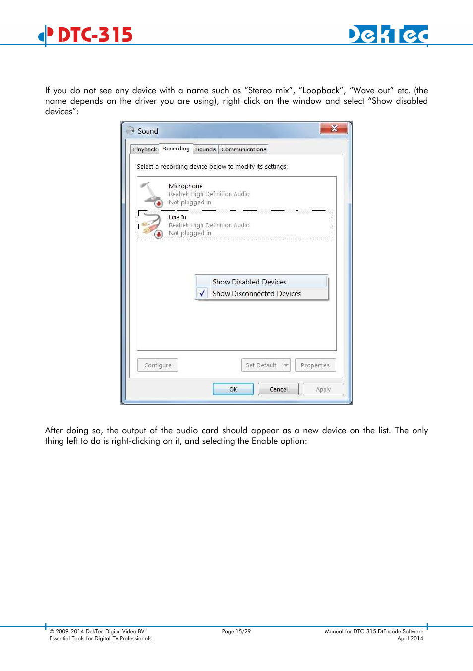 Dtc-315 | DekTec DTC-315 DtEncode User Manual | Page 15 / 29