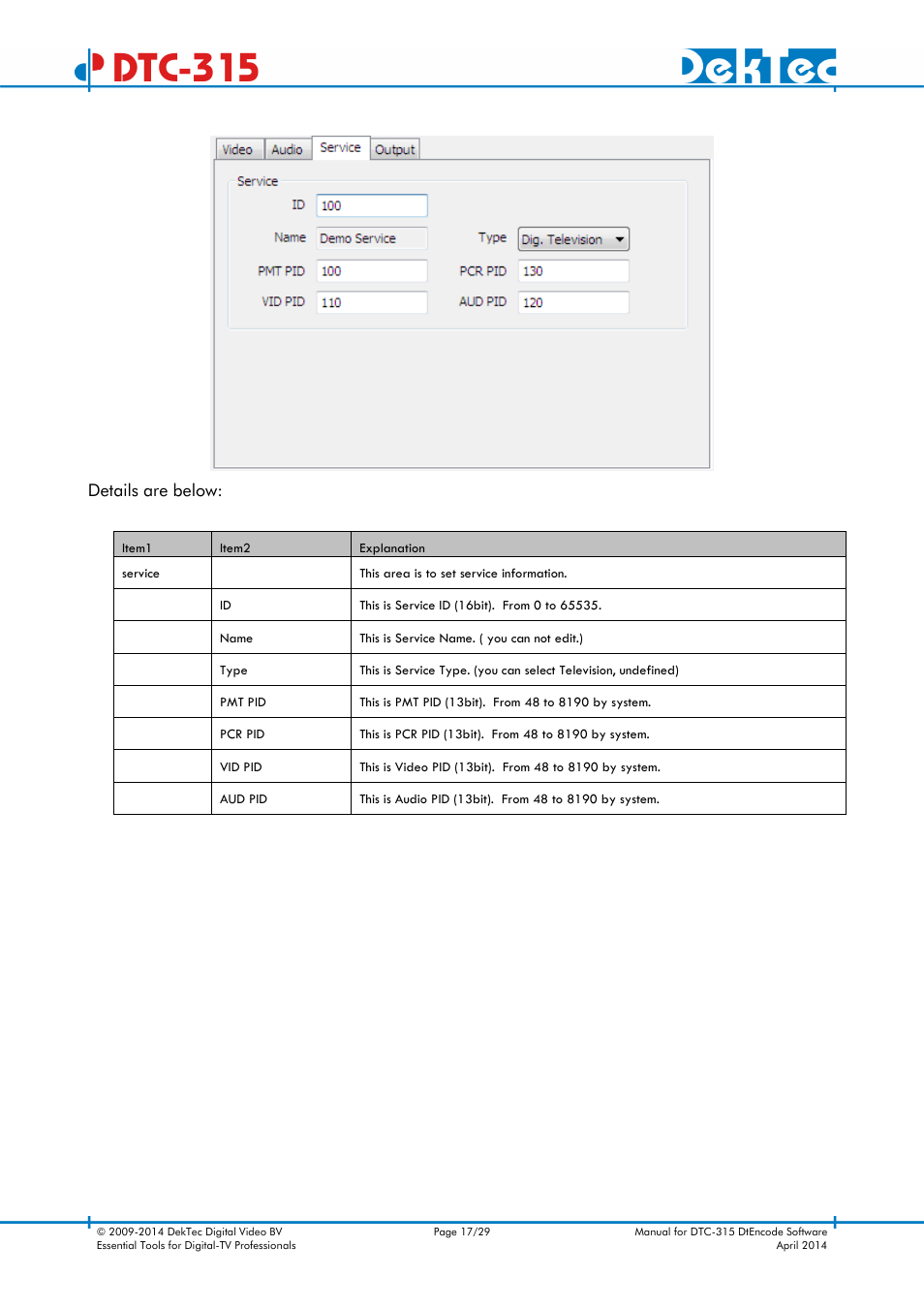 Dtc-315 | DekTec DTC-315 DtEncode User Manual | Page 17 / 29
