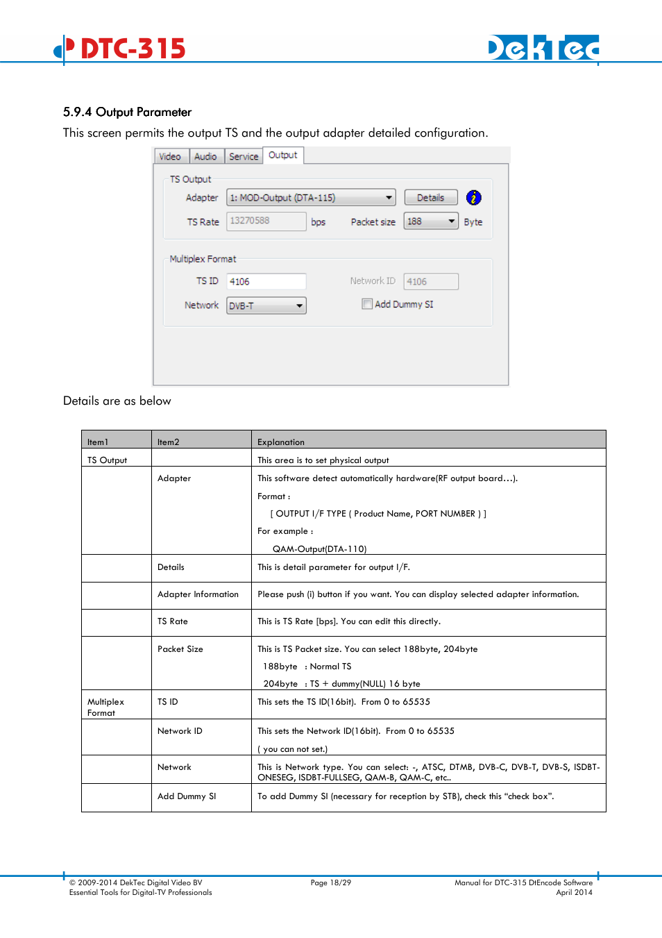 Dtc-315 | DekTec DTC-315 DtEncode User Manual | Page 18 / 29