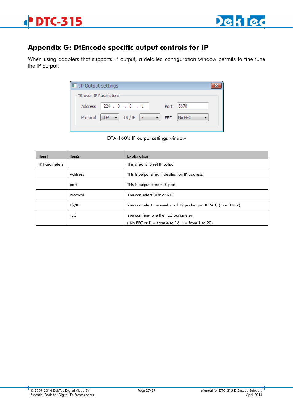 Dtc-315 | DekTec DTC-315 DtEncode User Manual | Page 27 / 29