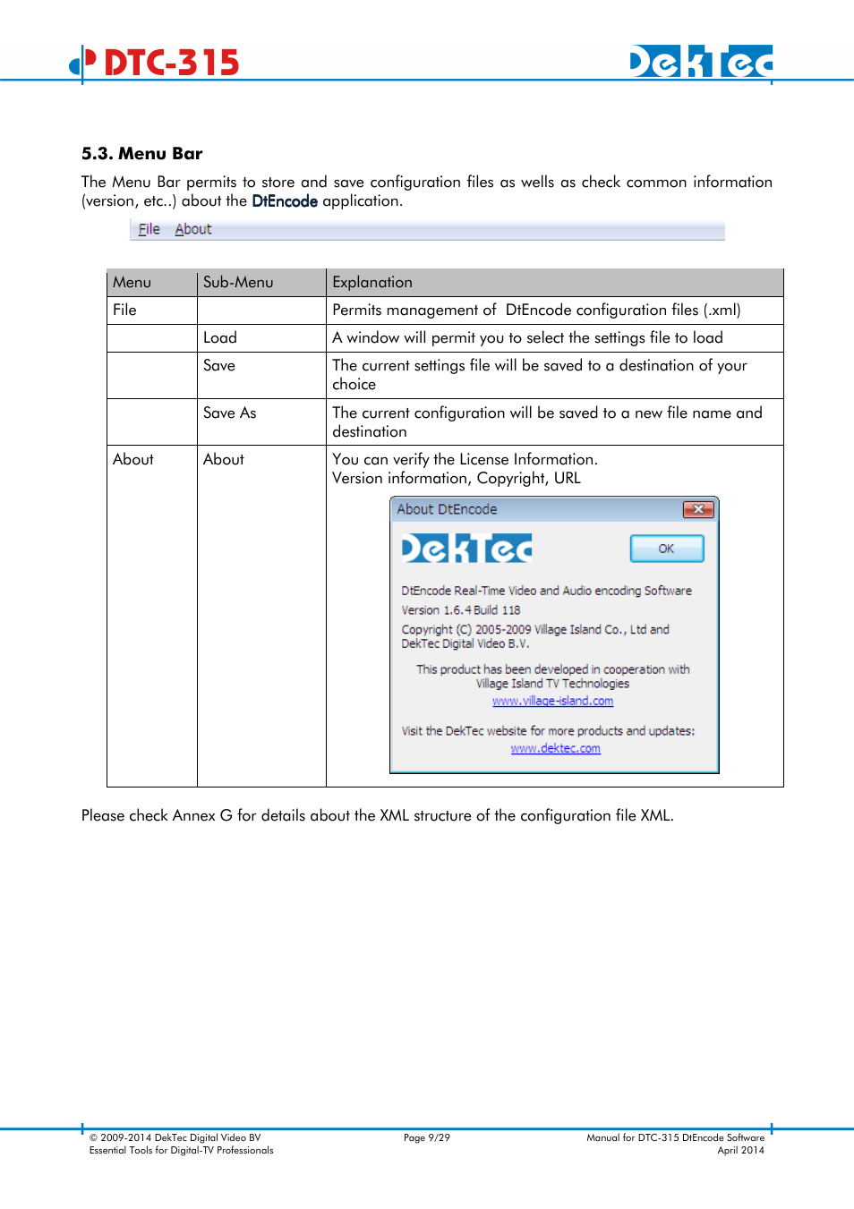 Dtc-315 | DekTec DTC-315 DtEncode User Manual | Page 9 / 29