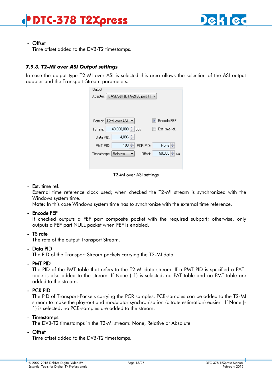 T2-mi over asi output settings, Dtc-378 t2xpress | DekTec DTC-378 T2Xpress User Manual | Page 16 / 27
