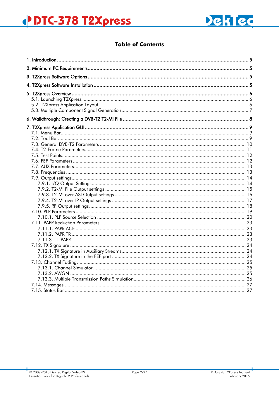 Dtc-378 t2xpress | DekTec DTC-378 T2Xpress User Manual | Page 2 / 27