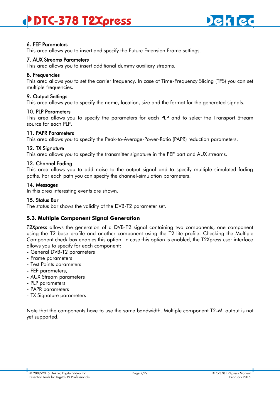 Multiple component signal generation, Dtc-378 t2xpress | DekTec DTC-378 T2Xpress User Manual | Page 7 / 27