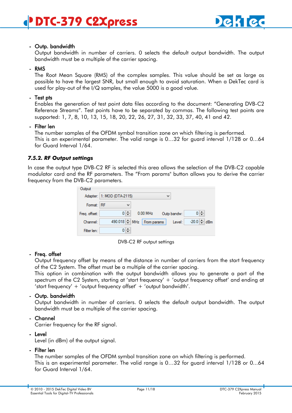 Rf output settings, Dtc-379 c2xpress | DekTec DTC-379 C2Xpress User Manual | Page 11 / 18