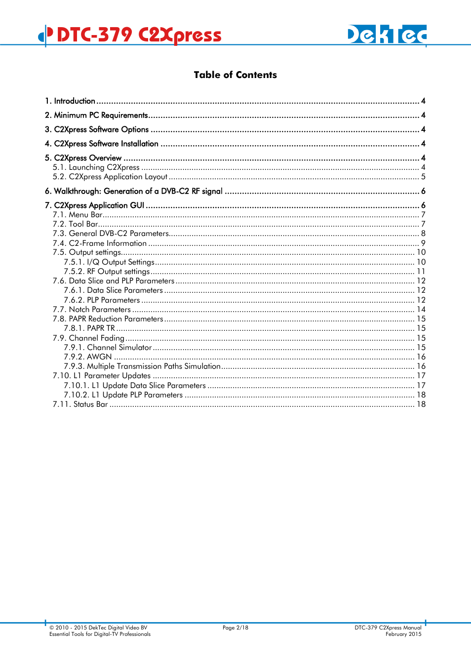 Dtc-379 c2xpress | DekTec DTC-379 C2Xpress User Manual | Page 2 / 18