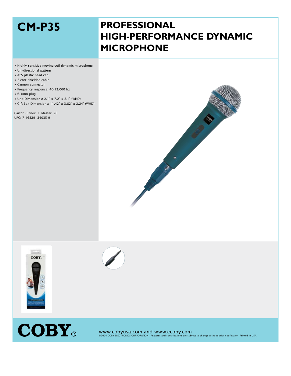 COBY CM-P35 User Manual | 1 page