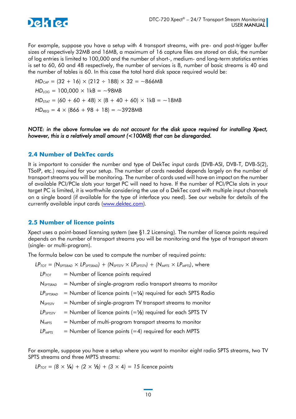 4 number of dektec cards, 5 number of licence points | DekTec DTC-720 Xpect User Manual | Page 10 / 32
