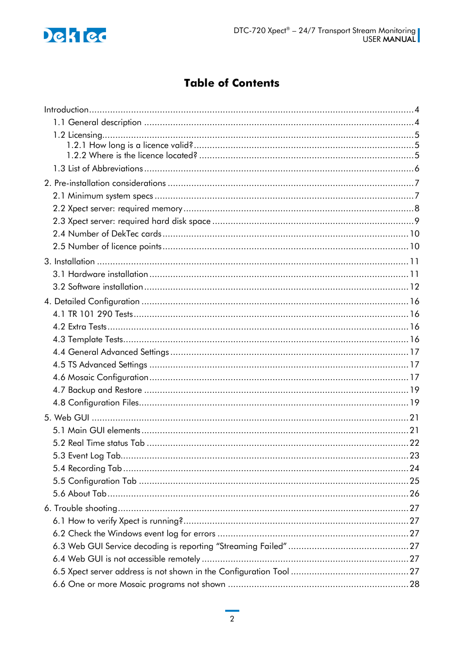 DekTec DTC-720 Xpect User Manual | Page 2 / 32