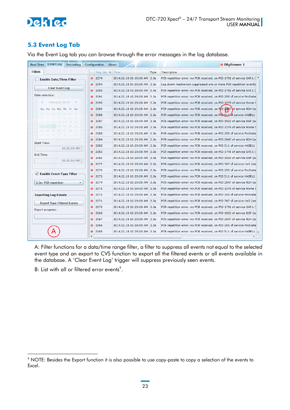 3 event log tab | DekTec DTC-720 Xpect User Manual | Page 23 / 32