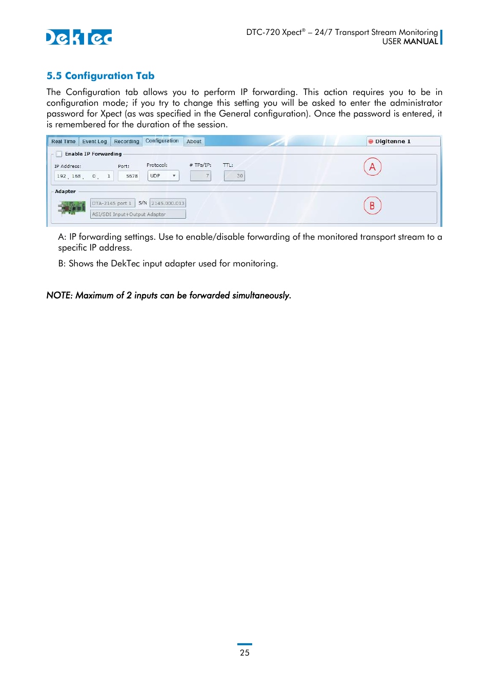 5 configuration tab | DekTec DTC-720 Xpect User Manual | Page 25 / 32