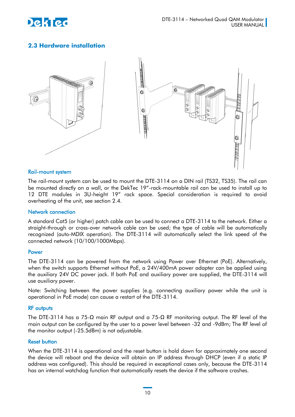 3 hardware installation | DekTec DTE-3114 IP to 4x QAM User Manual | Page 10 / 50