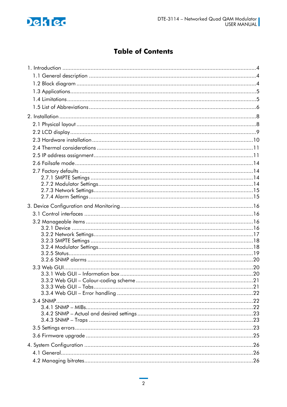 DekTec DTE-3114 IP to 4x QAM User Manual | Page 2 / 50