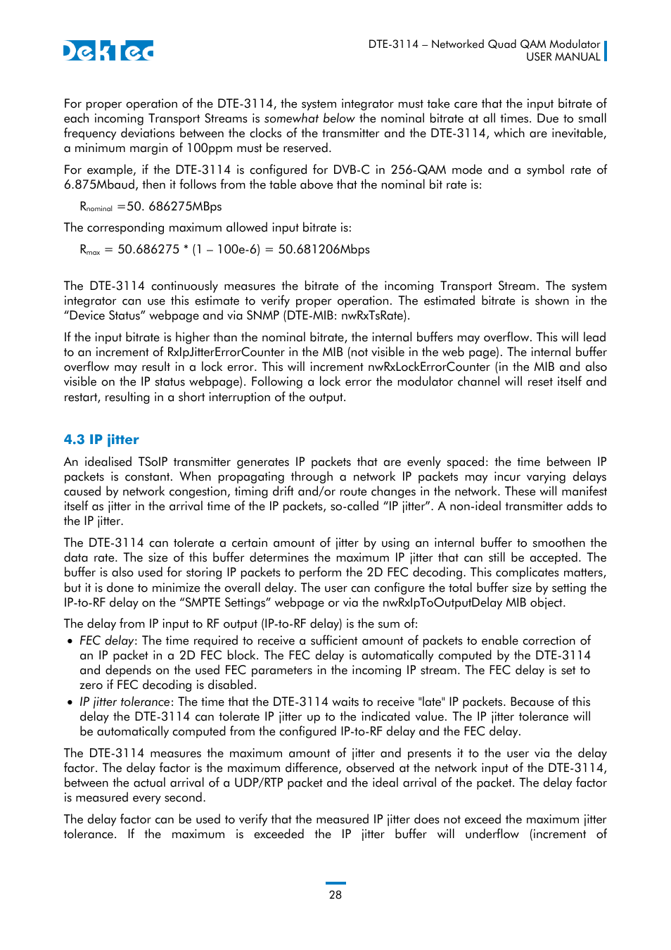 3 ip jitter | DekTec DTE-3114 IP to 4x QAM User Manual | Page 28 / 50