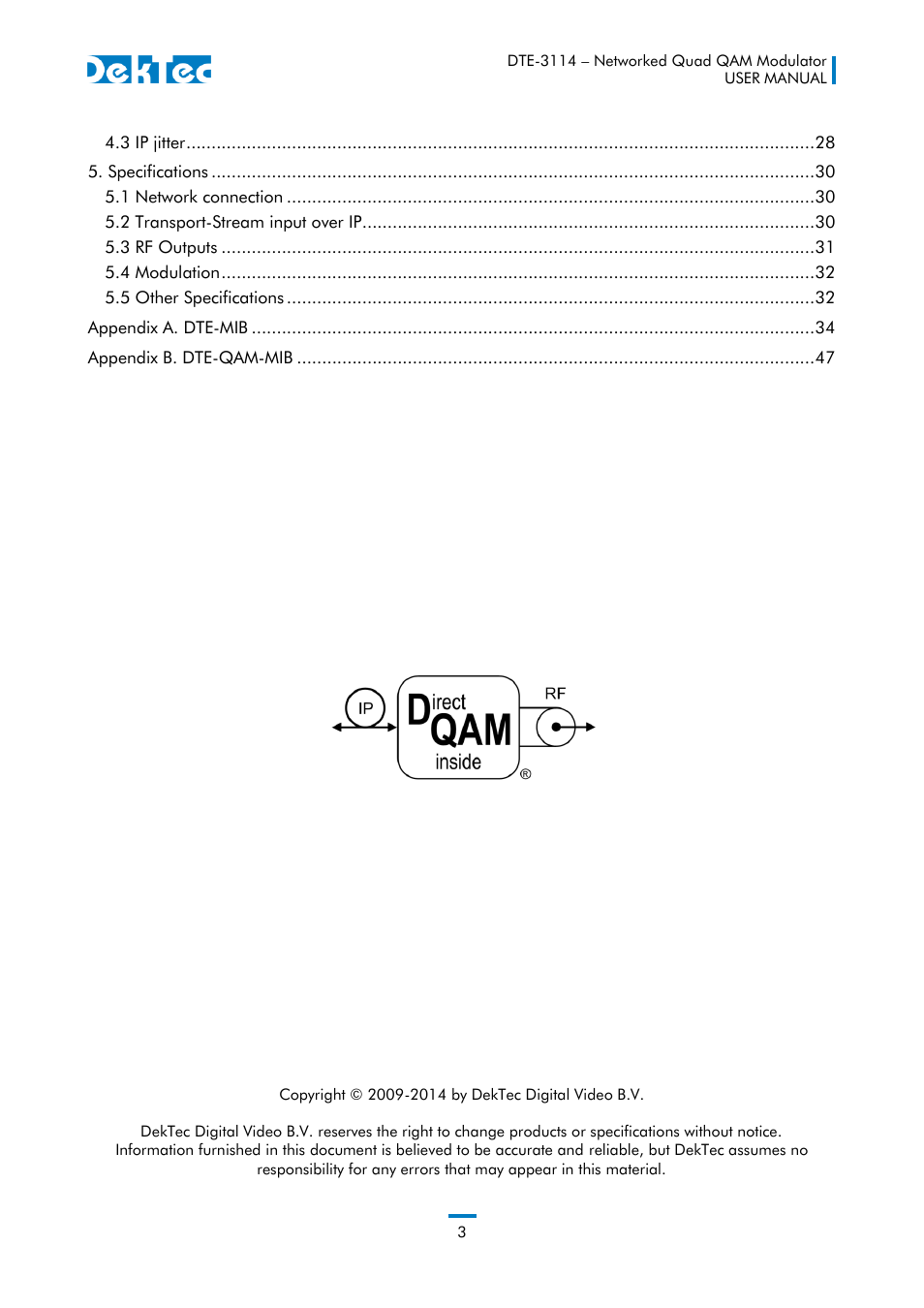 DekTec DTE-3114 IP to 4x QAM User Manual | Page 3 / 50