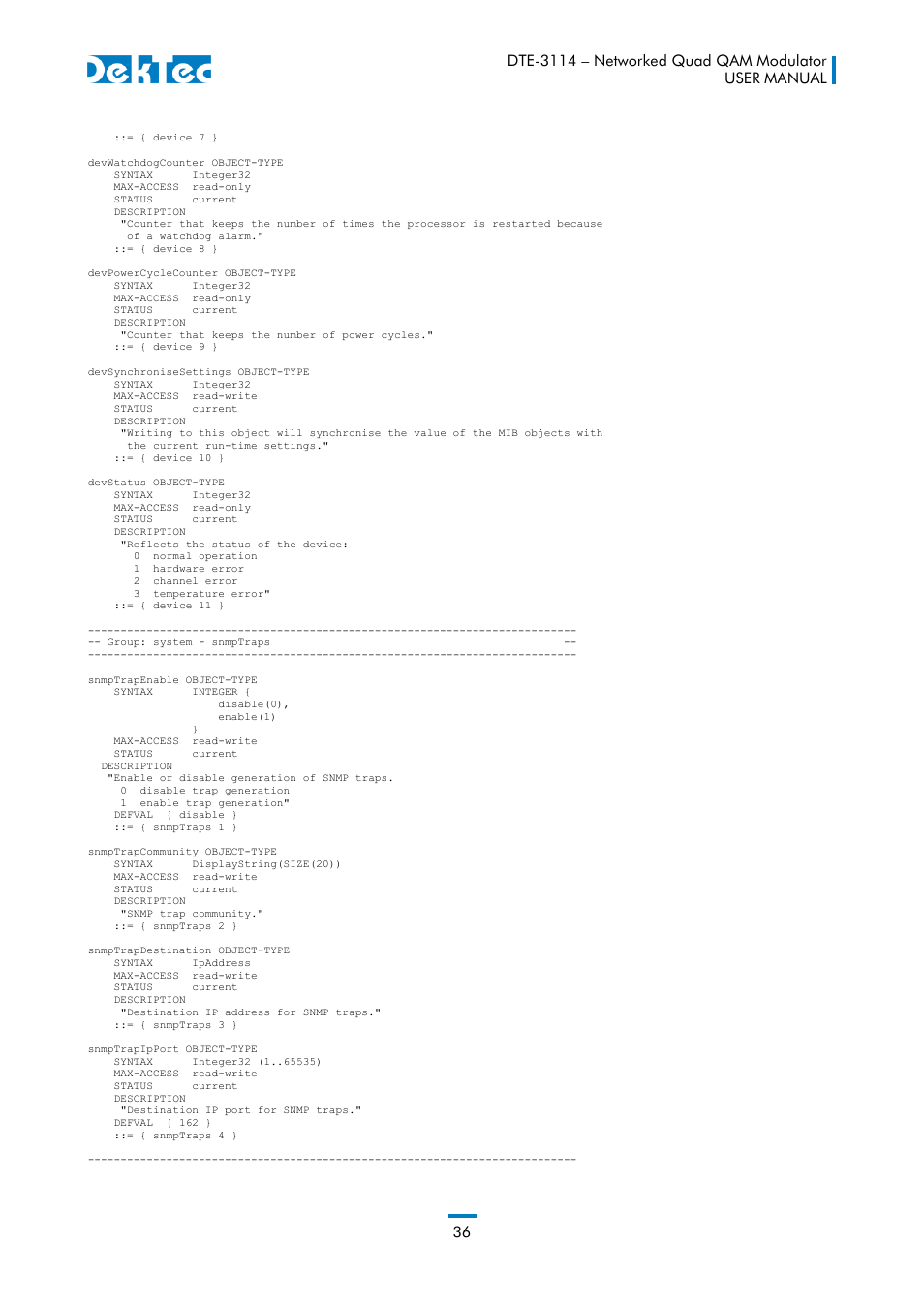 DekTec DTE-3114 IP to 4x QAM User Manual | Page 36 / 50