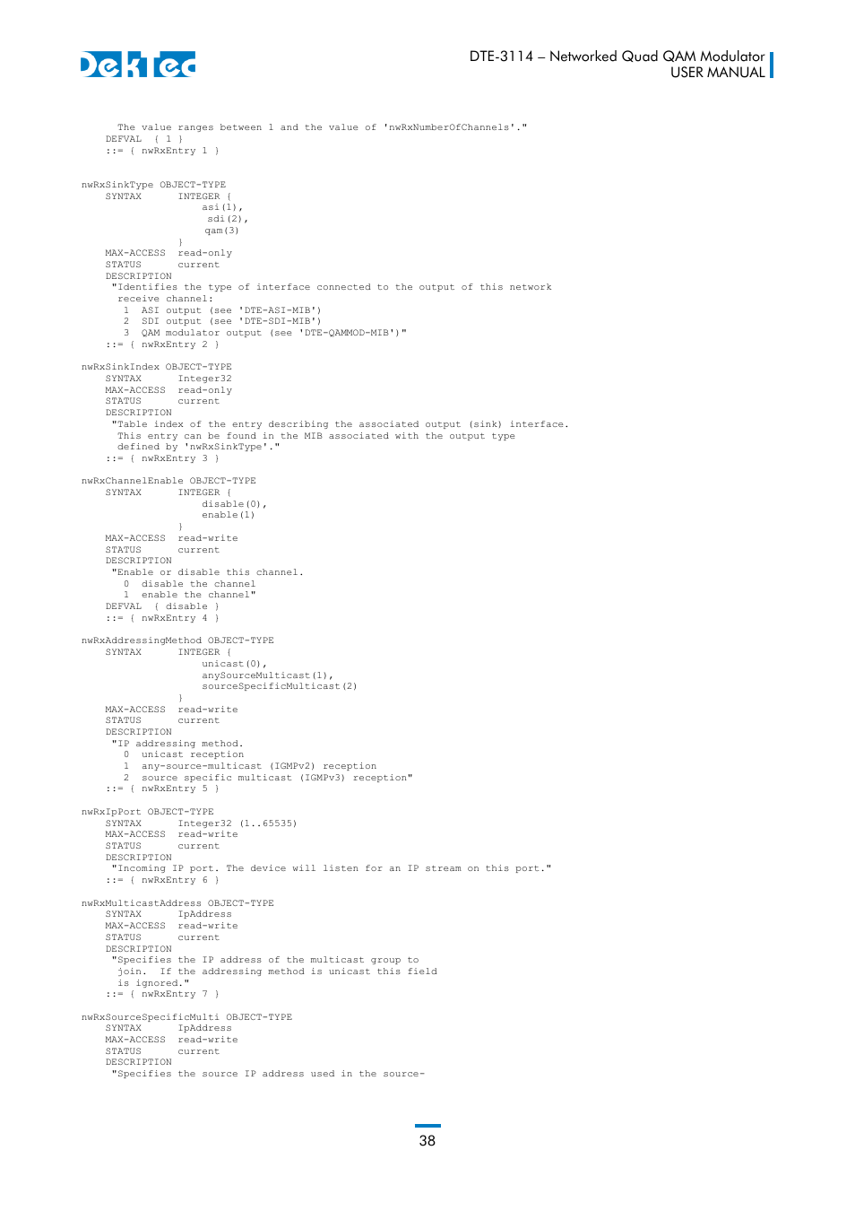 DekTec DTE-3114 IP to 4x QAM User Manual | Page 38 / 50