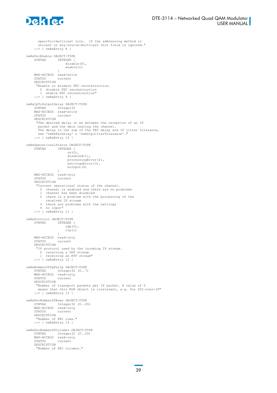 DekTec DTE-3114 IP to 4x QAM User Manual | Page 39 / 50