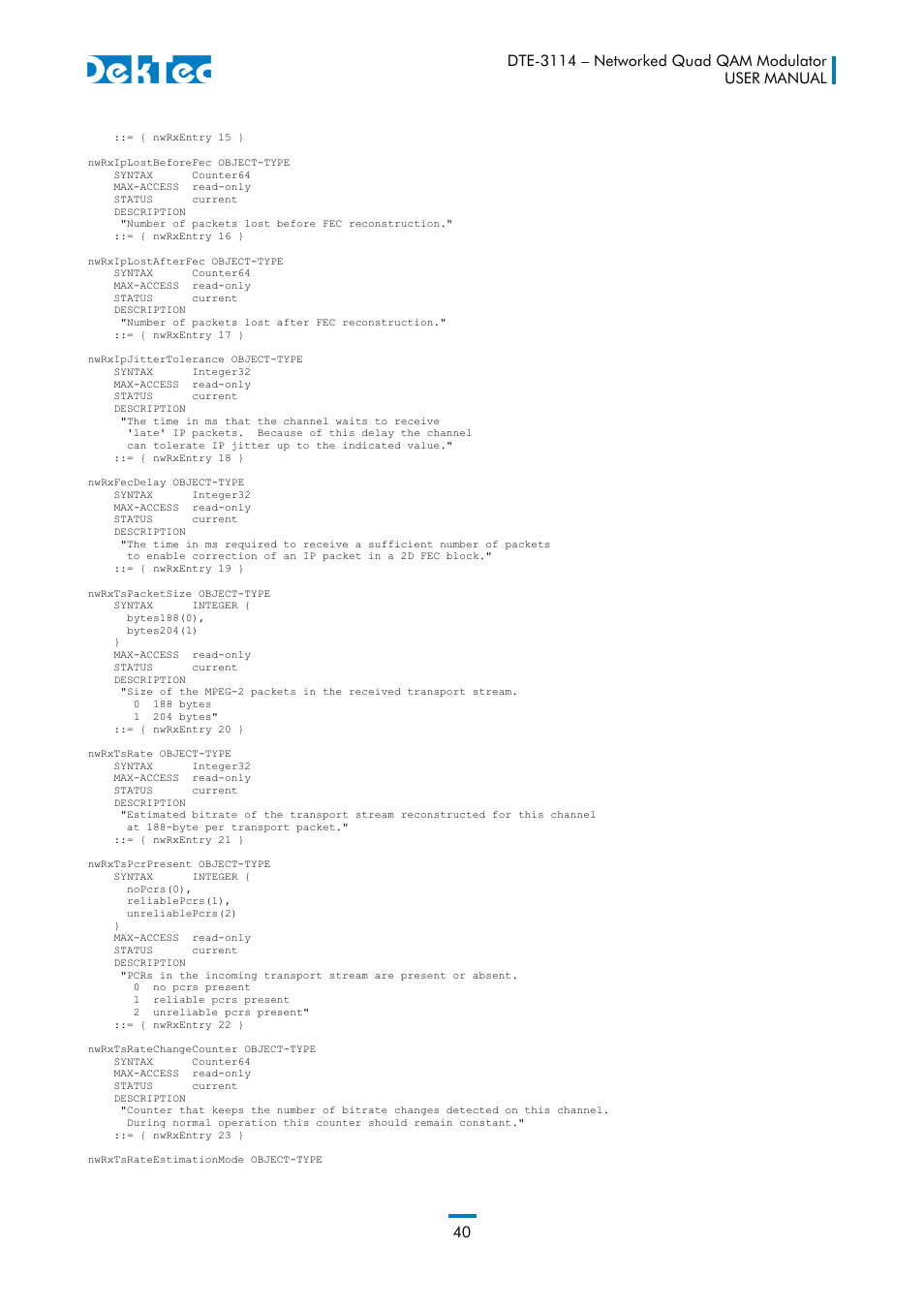 DekTec DTE-3114 IP to 4x QAM User Manual | Page 40 / 50