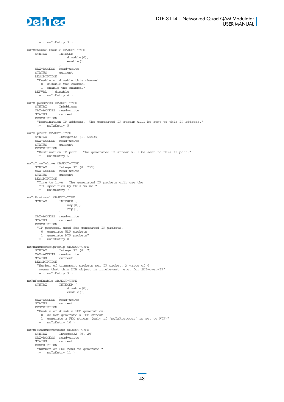 DekTec DTE-3114 IP to 4x QAM User Manual | Page 43 / 50
