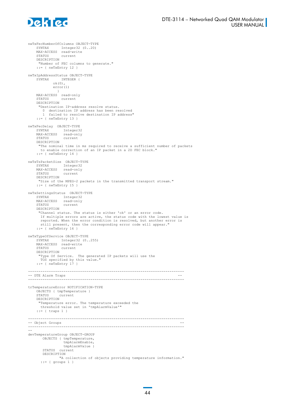 DekTec DTE-3114 IP to 4x QAM User Manual | Page 44 / 50