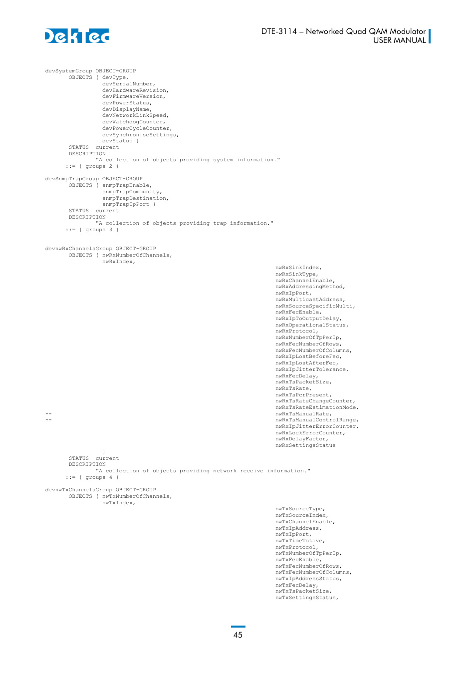 DekTec DTE-3114 IP to 4x QAM User Manual | Page 45 / 50