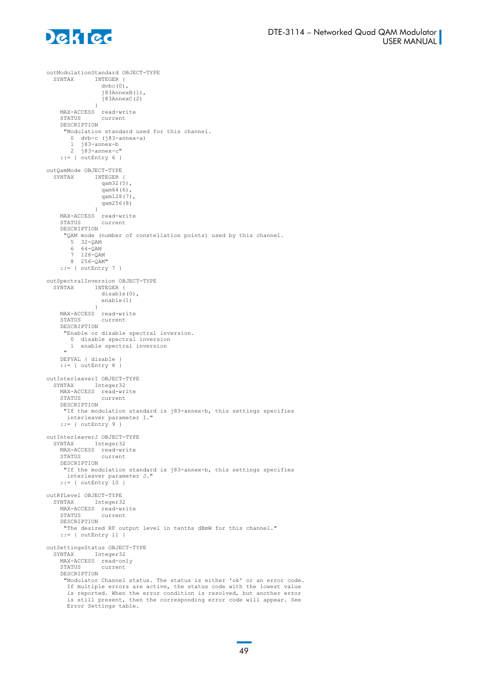 DekTec DTE-3114 IP to 4x QAM User Manual | Page 49 / 50