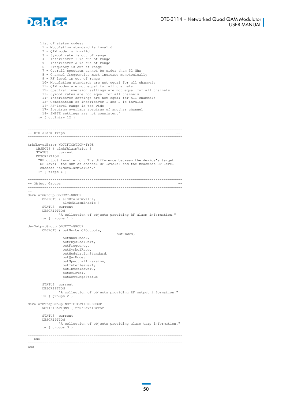 DekTec DTE-3114 IP to 4x QAM User Manual | Page 50 / 50