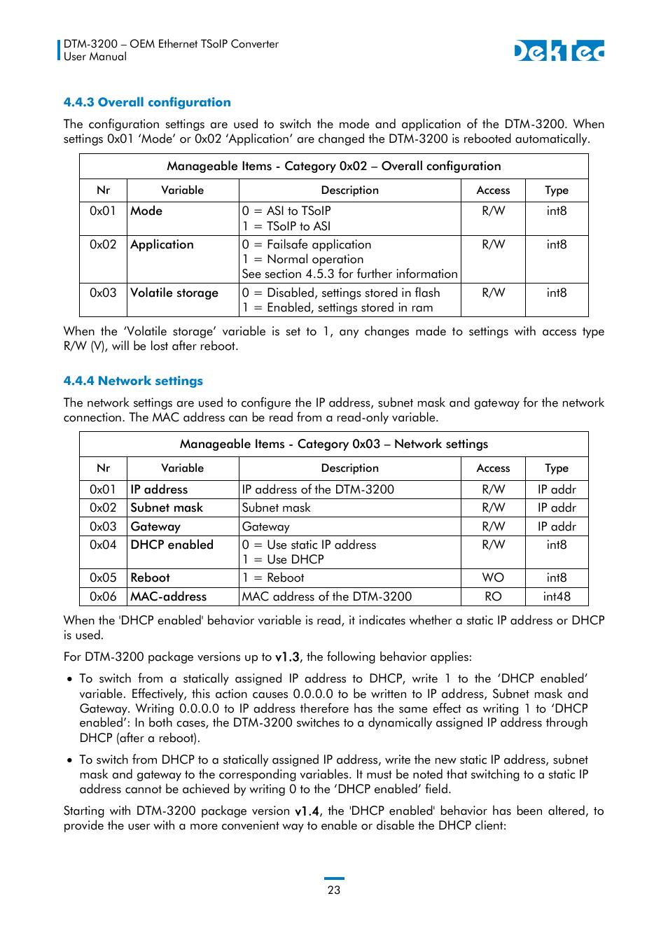 3 overall configuration, 4 network settings | DekTec DTM-3200 IP-ASI Converter User Manual | Page 23 / 43