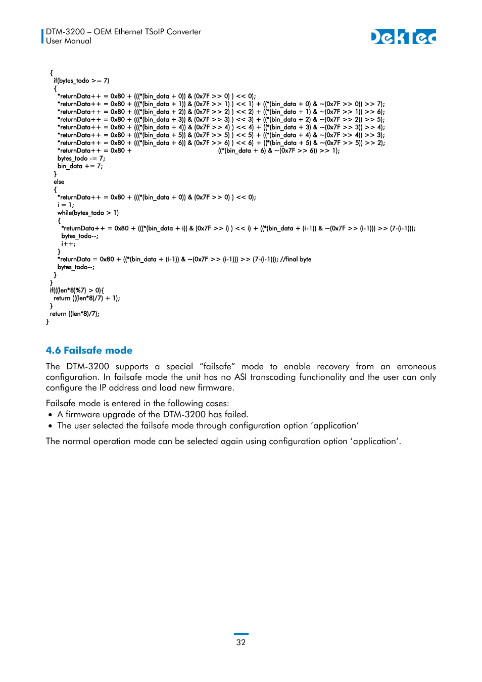 6 failsafe mode | DekTec DTM-3200 IP-ASI Converter User Manual | Page 32 / 43