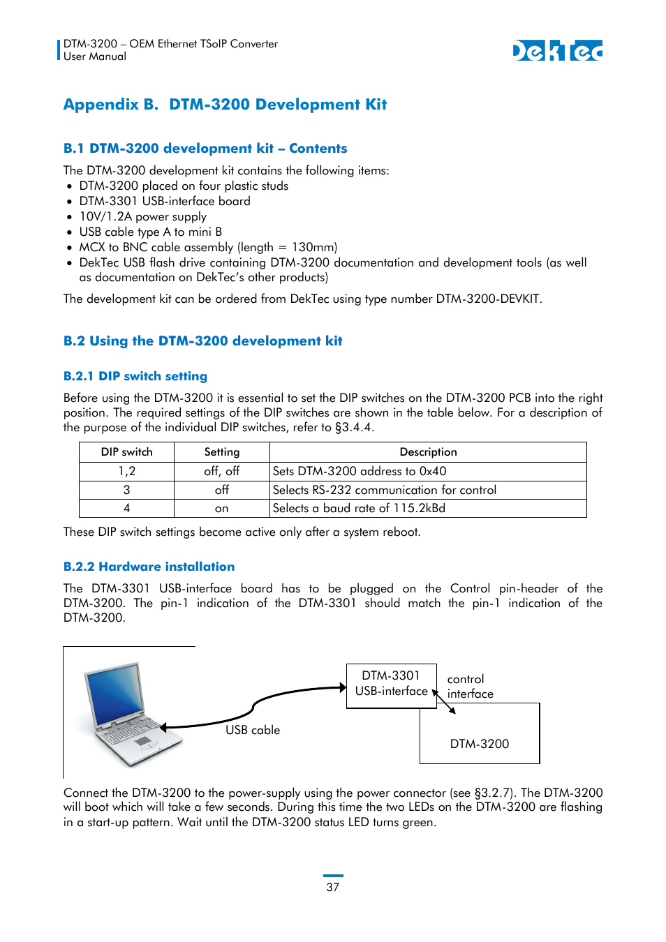 Appendix b. dtm-3200 development kit | DekTec DTM-3200 IP-ASI Converter User Manual | Page 37 / 43