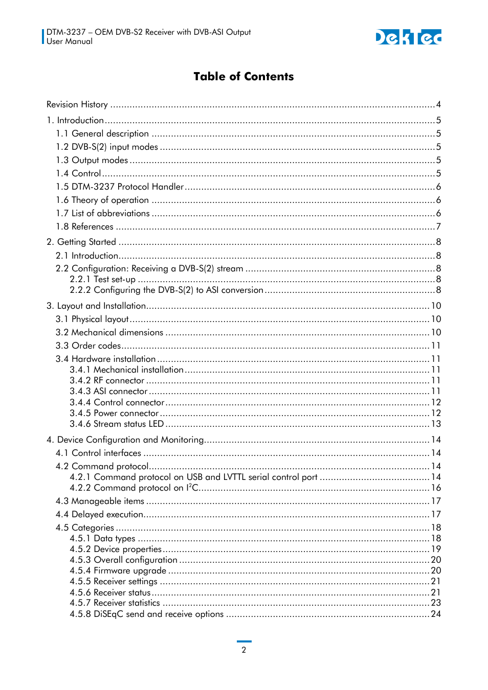 DekTec DTM-3237 DVB-S2 Receiver User Manual | Page 2 / 37