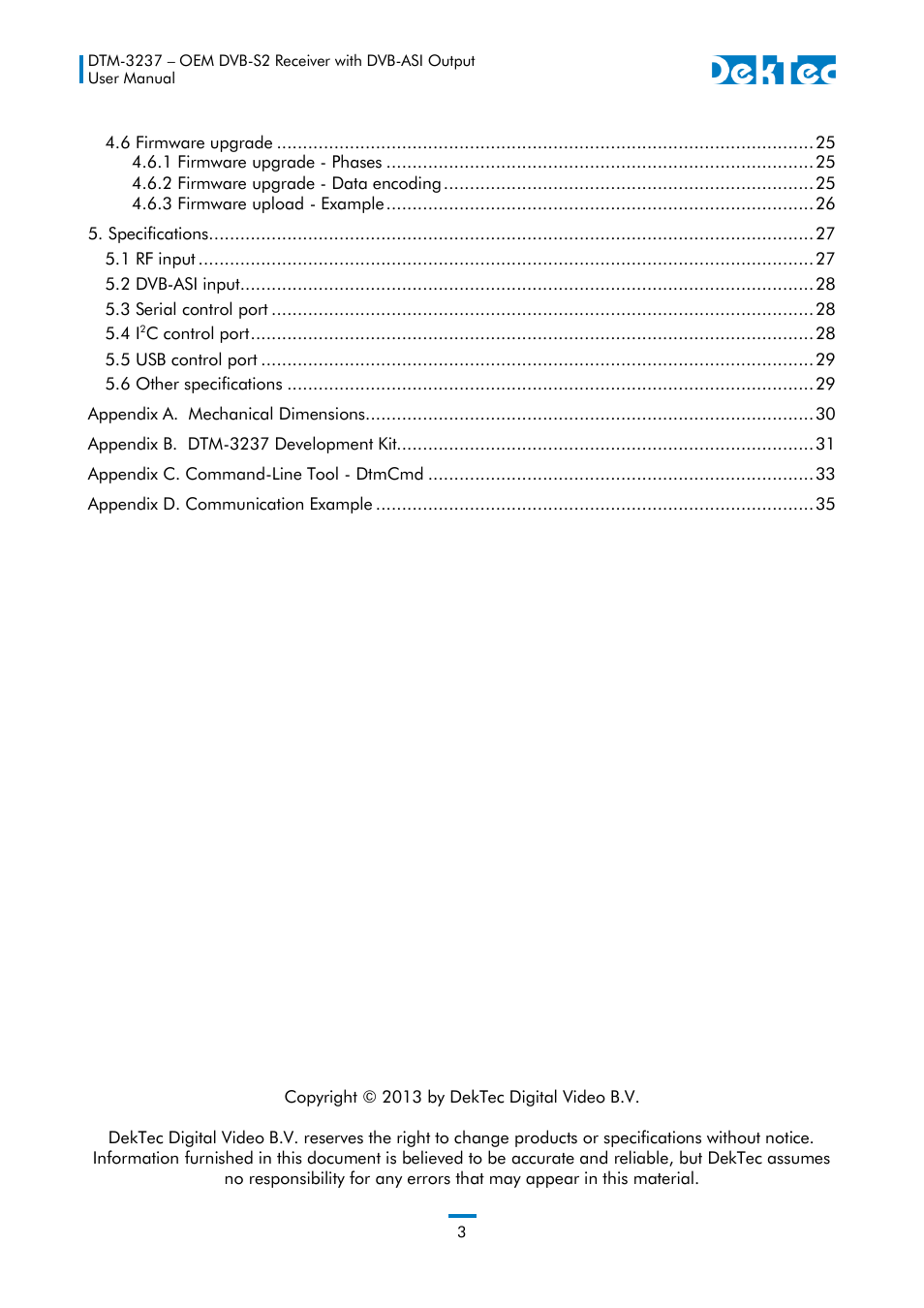 DekTec DTM-3237 DVB-S2 Receiver User Manual | Page 3 / 37