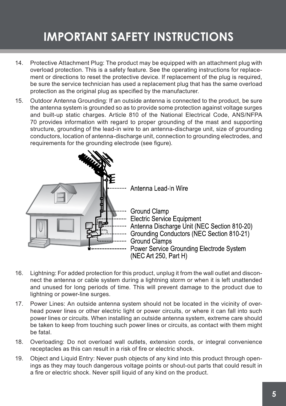 Important safety instructions | COBY electronic PMP4320 User Manual | Page 5 / 45