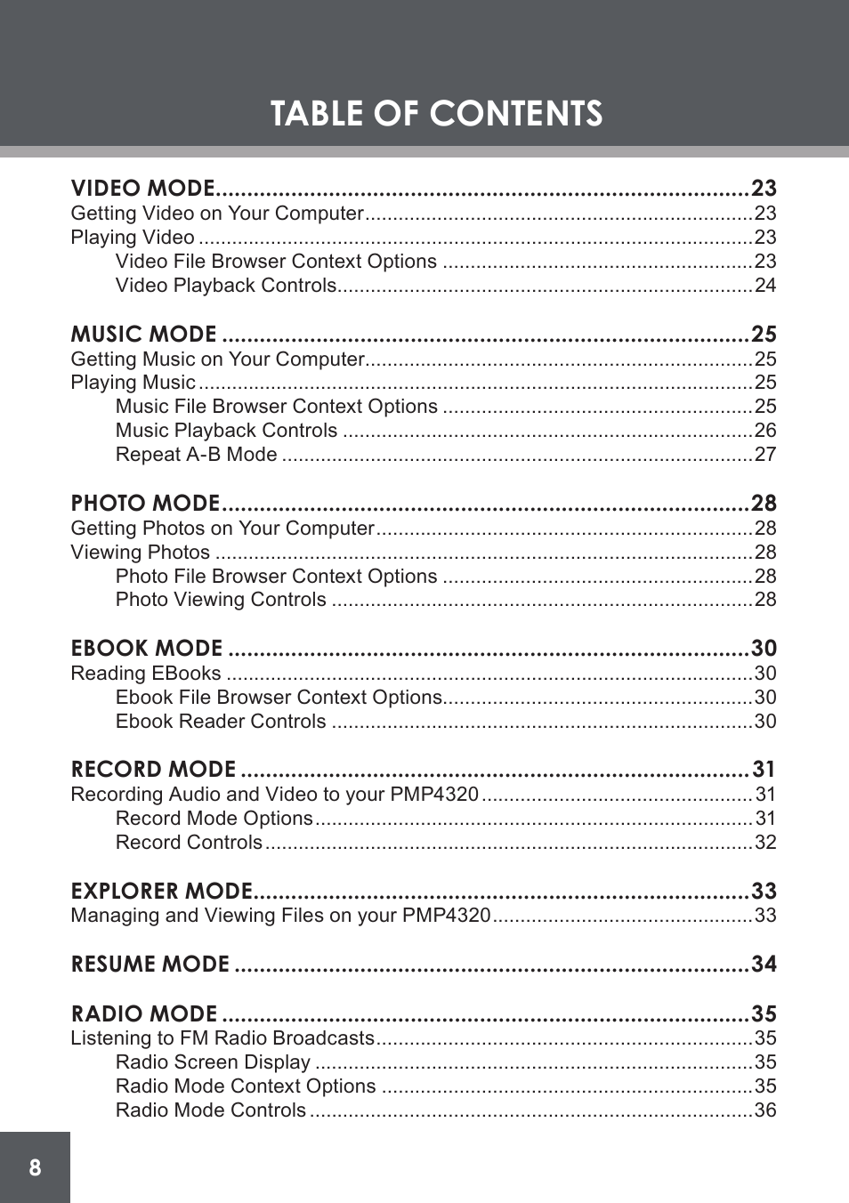 COBY electronic PMP4320 User Manual | Page 8 / 45