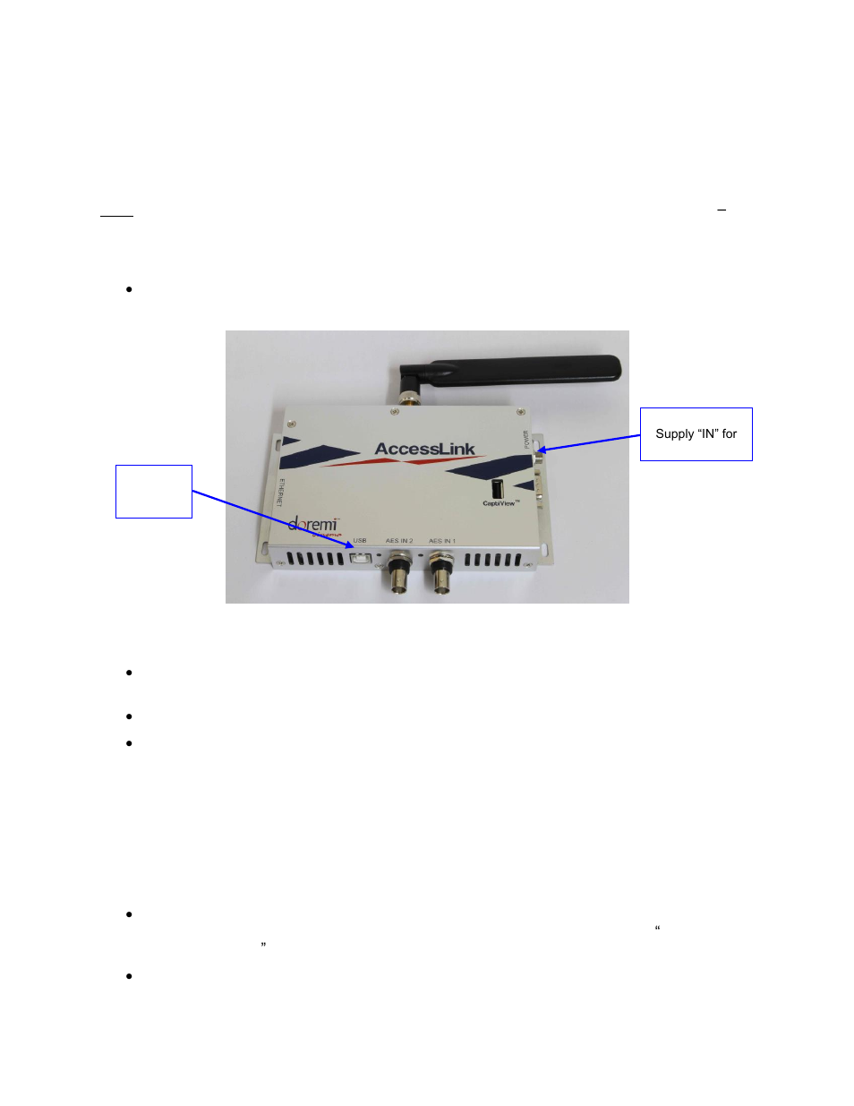Connections in projection booth, Usb power, Fidelio audio interface for non-doremi servers | Db25 connector setup, 3 fidelio audio interface for non-doremi servers | Doremi AccessLink User Manual | Page 29 / 62