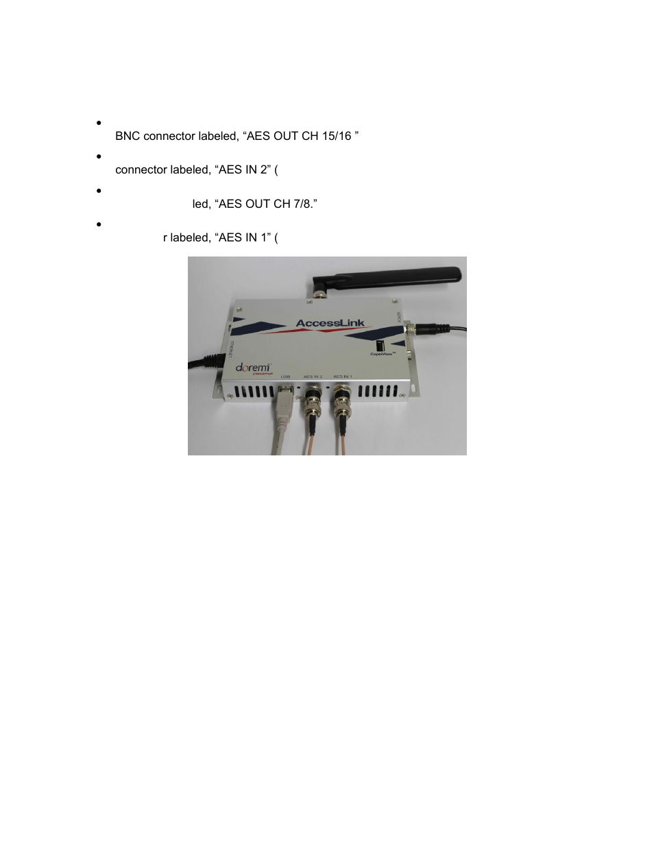 Audio interface to accesslink | Doremi AccessLink User Manual | Page 32 / 62