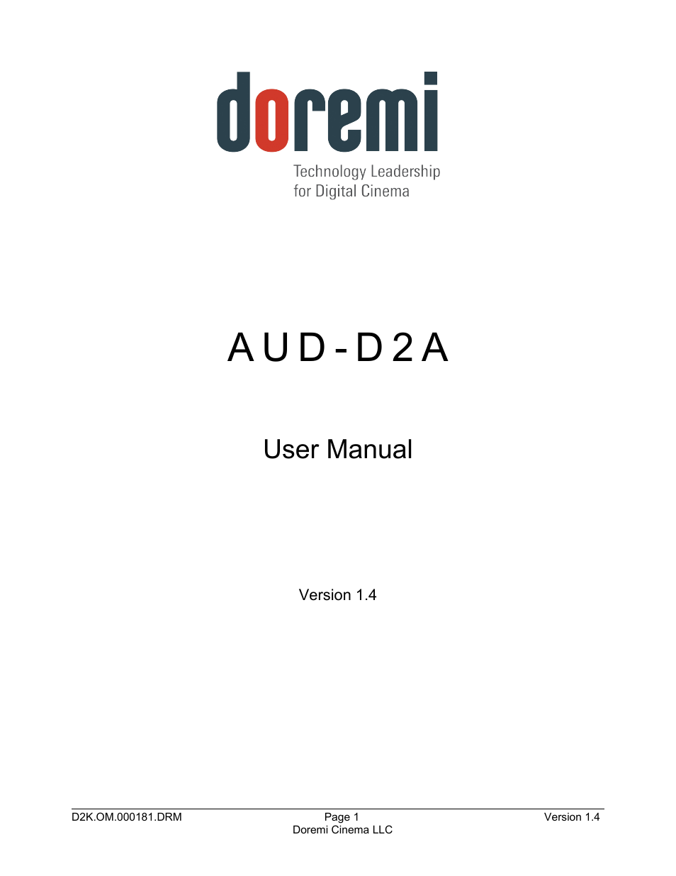 Doremi AUD-D2A User Manual | 13 pages