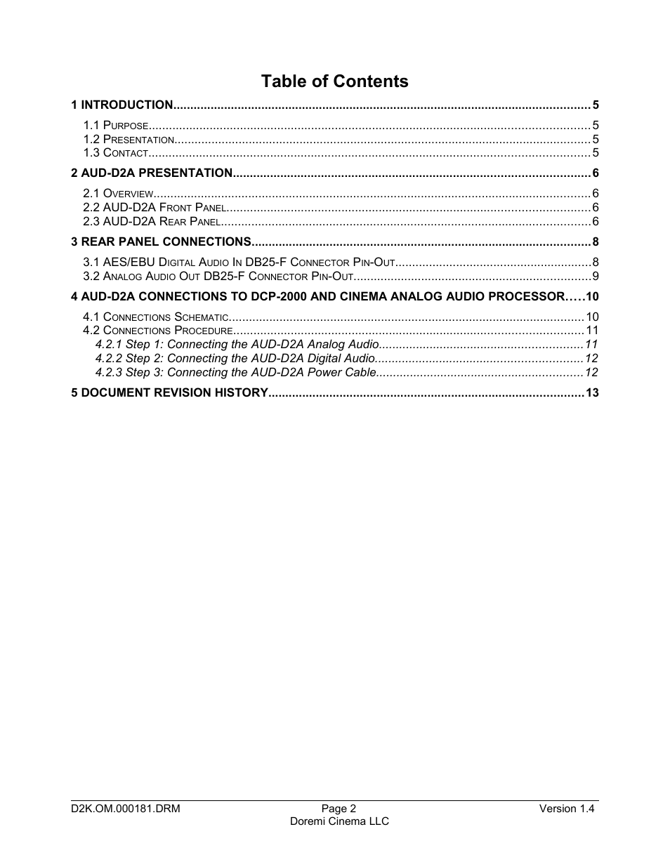 Doremi AUD-D2A User Manual | Page 2 / 13