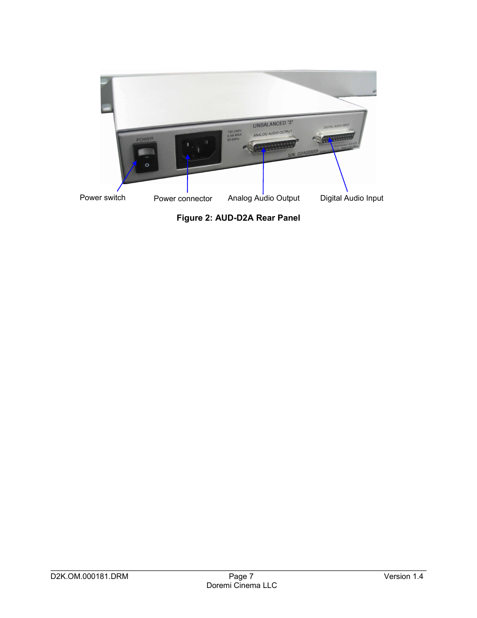 Doremi AUD-D2A User Manual | Page 7 / 13