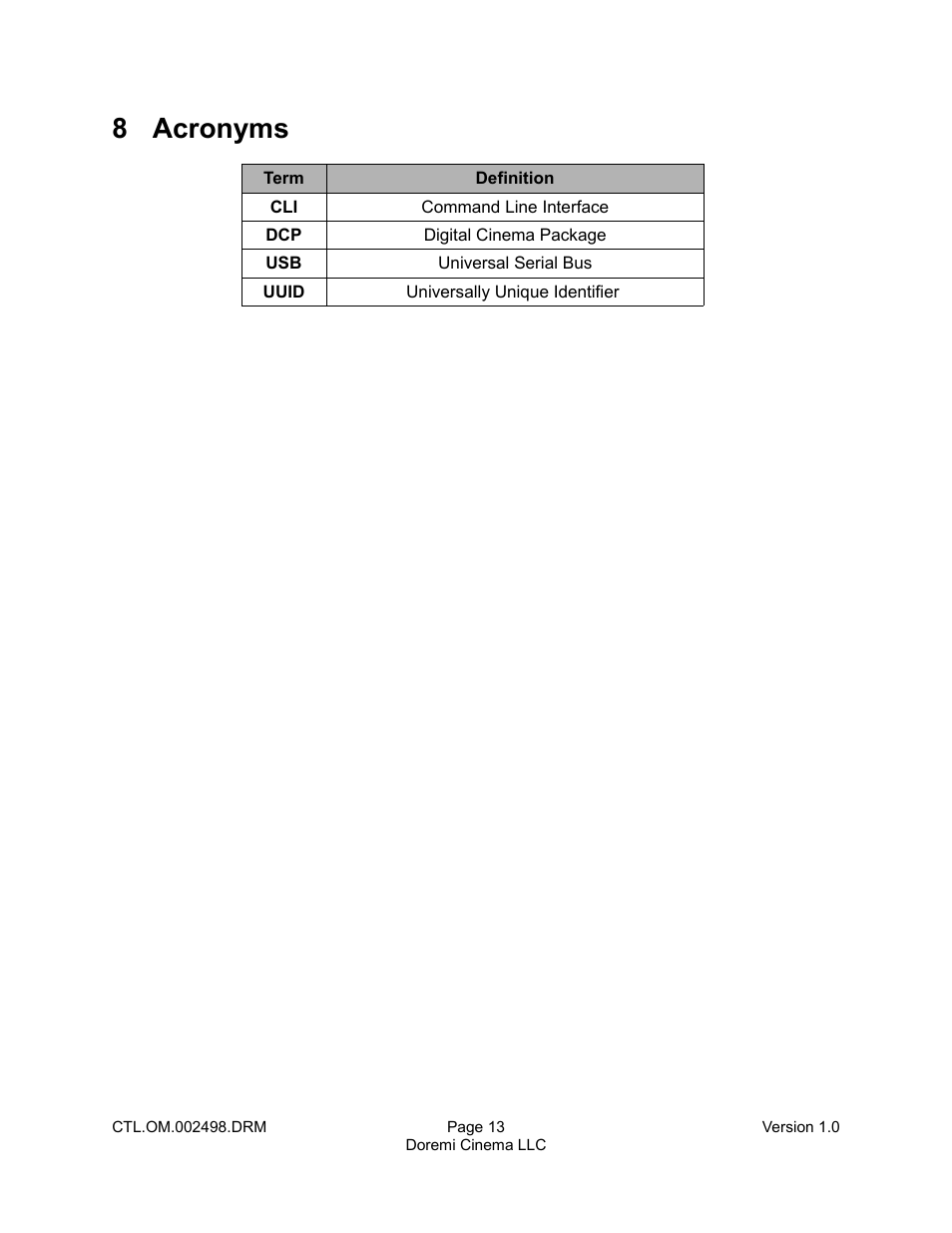 8 acronyms | Doremi CaptiView User Manual | Page 13 / 14