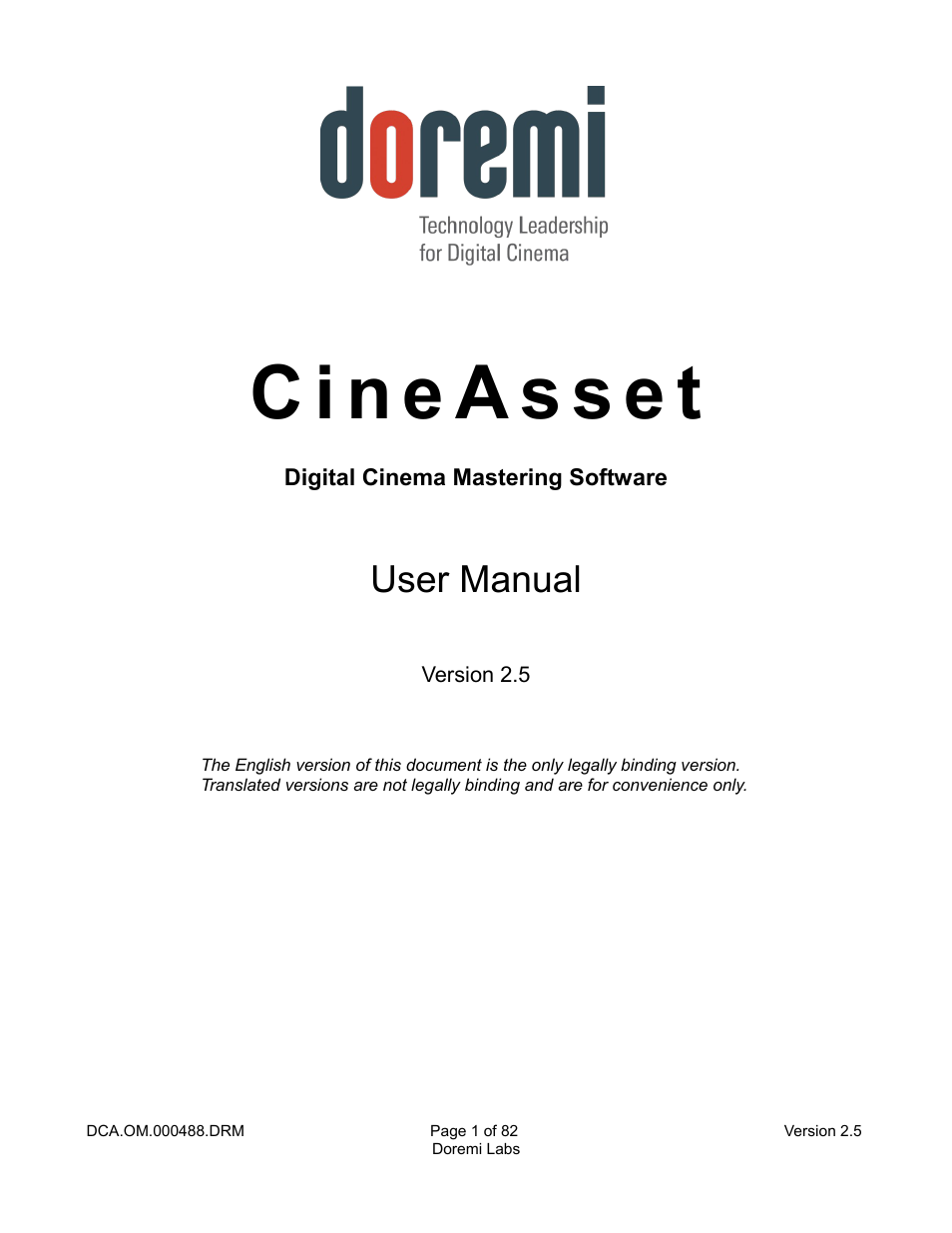 Doremi CineAsset User Manual | 82 pages