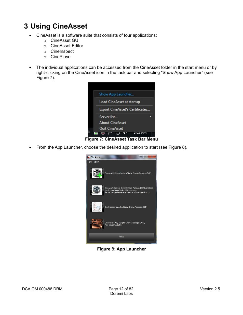 3 using cineasset | Doremi CineAsset User Manual | Page 12 / 82
