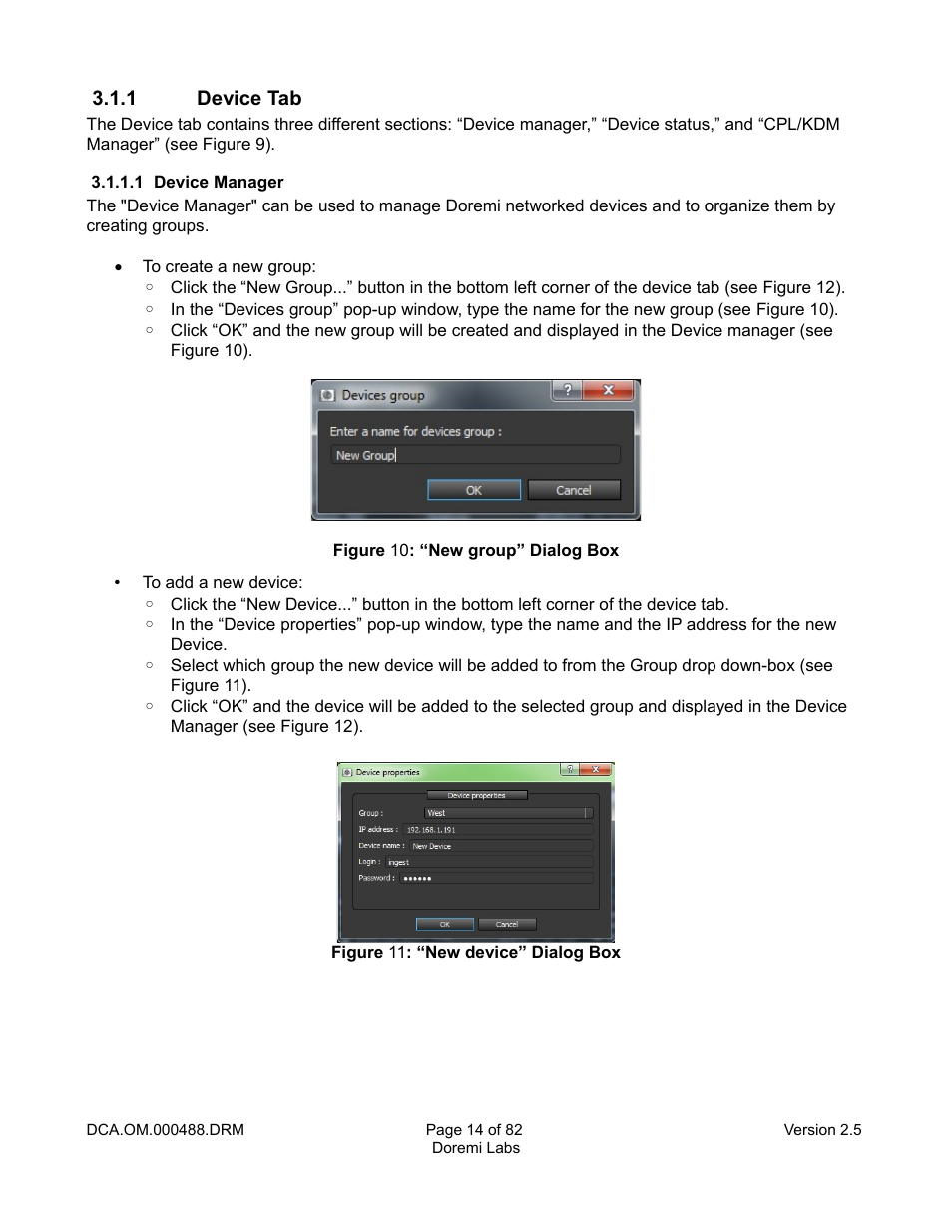 1 device tab, 1 device manager | Doremi CineAsset User Manual | Page 14 / 82