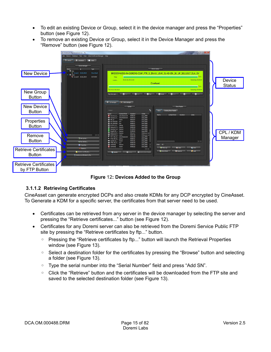 2 retrieving certificates, Figure 12) | Doremi CineAsset User Manual | Page 15 / 82