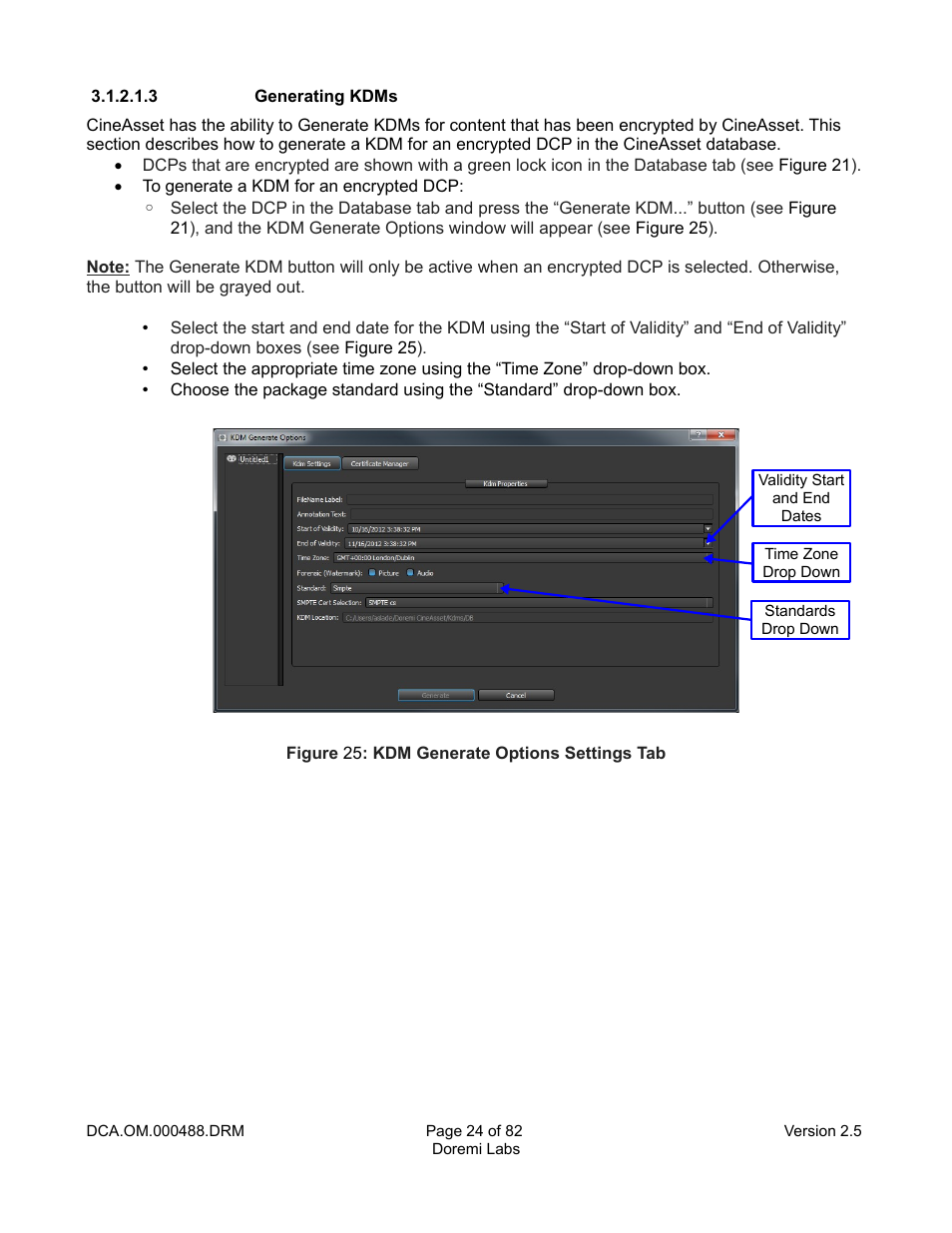 3 generating kdms | Doremi CineAsset User Manual | Page 24 / 82
